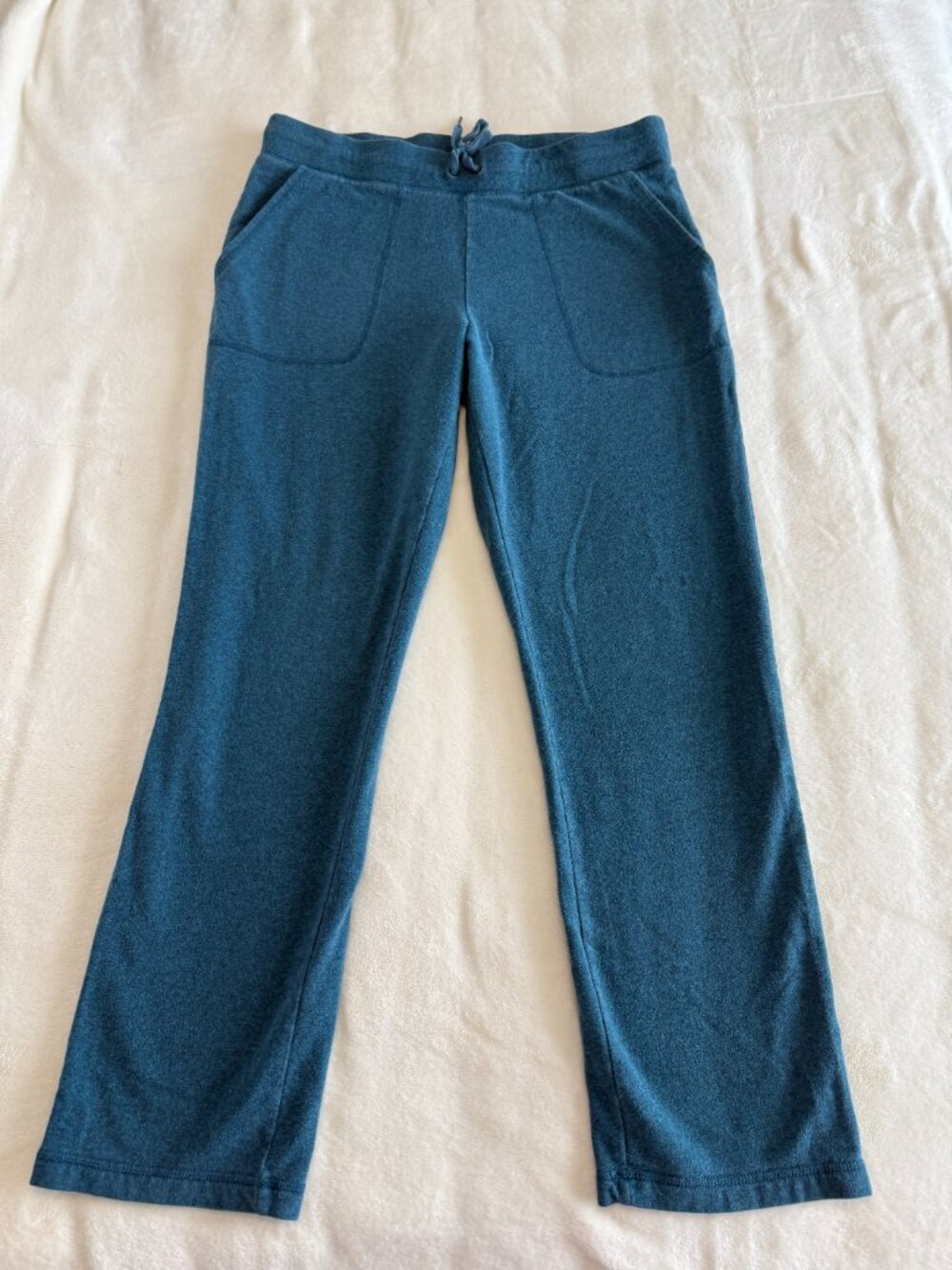 L.L.Bean Petite Small Teal Heather Knit Lounge Pants Drawstring Straight Leg